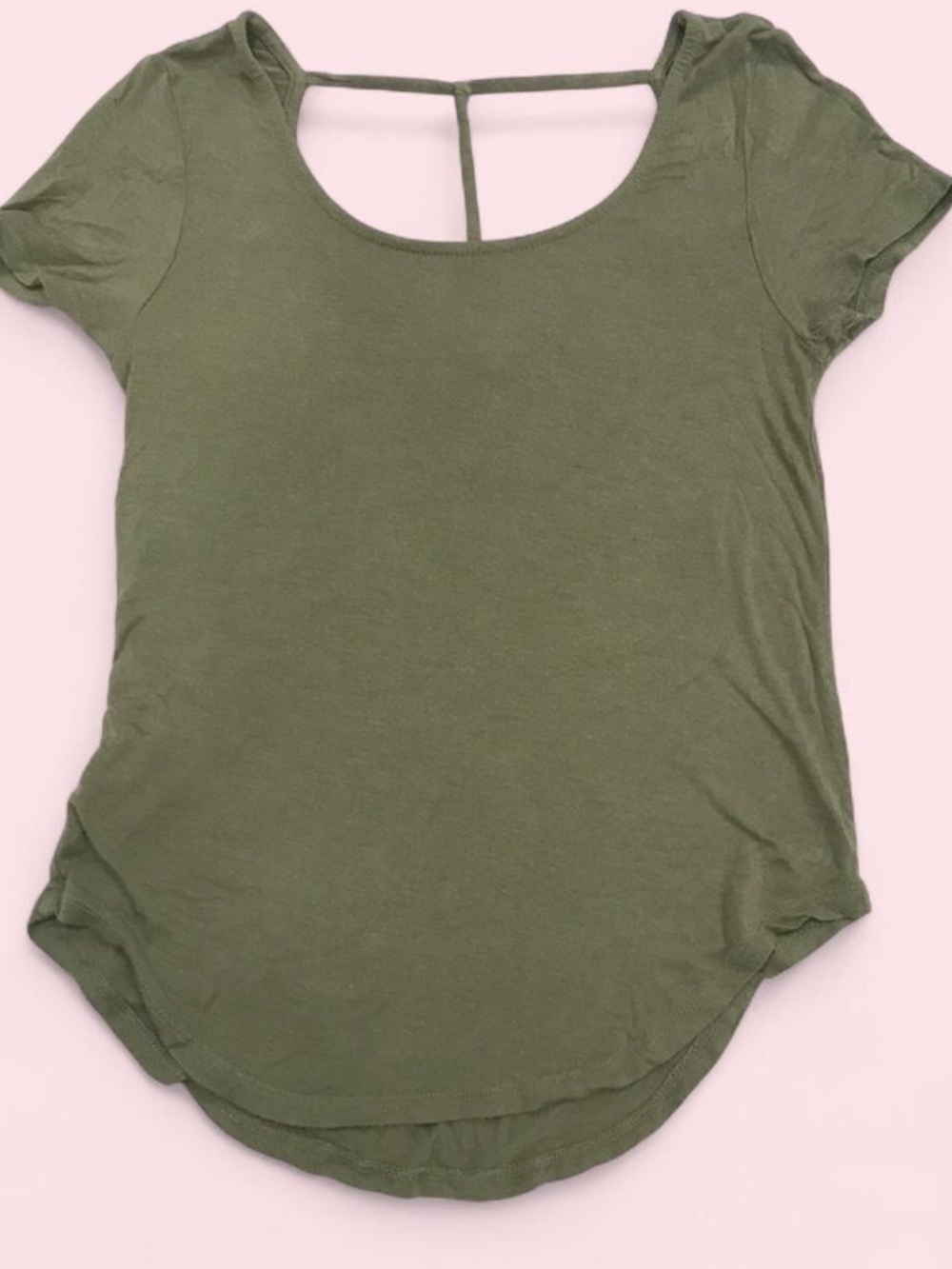 No Boundaries Olive Scoop Neck Short Sleeve Tee with Back Strap